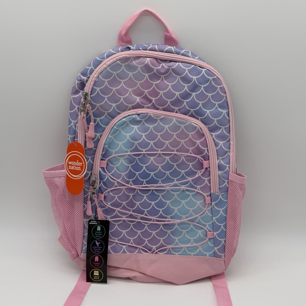 Wonder Nation Girls Mermaid 16" Backpack Pink Purple Blue NWT Laptop Sleeve